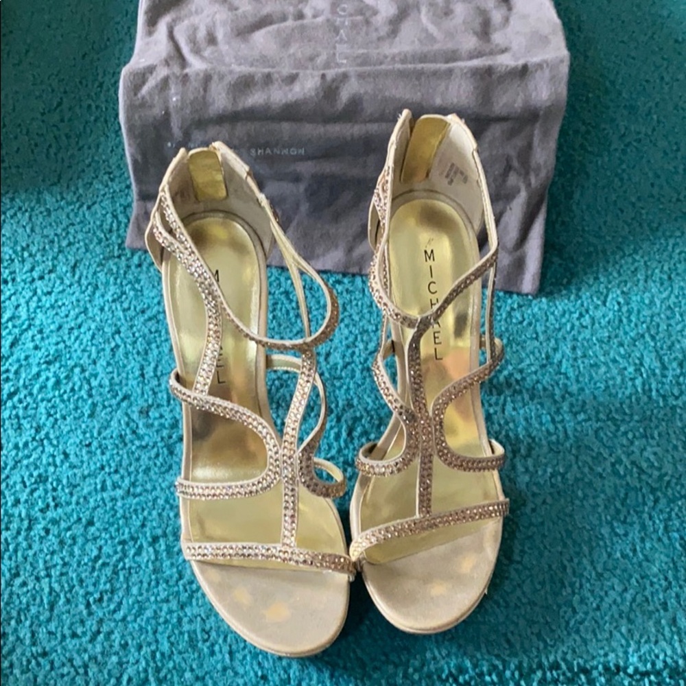 Gold Strappy Stilleto Heel Sandals